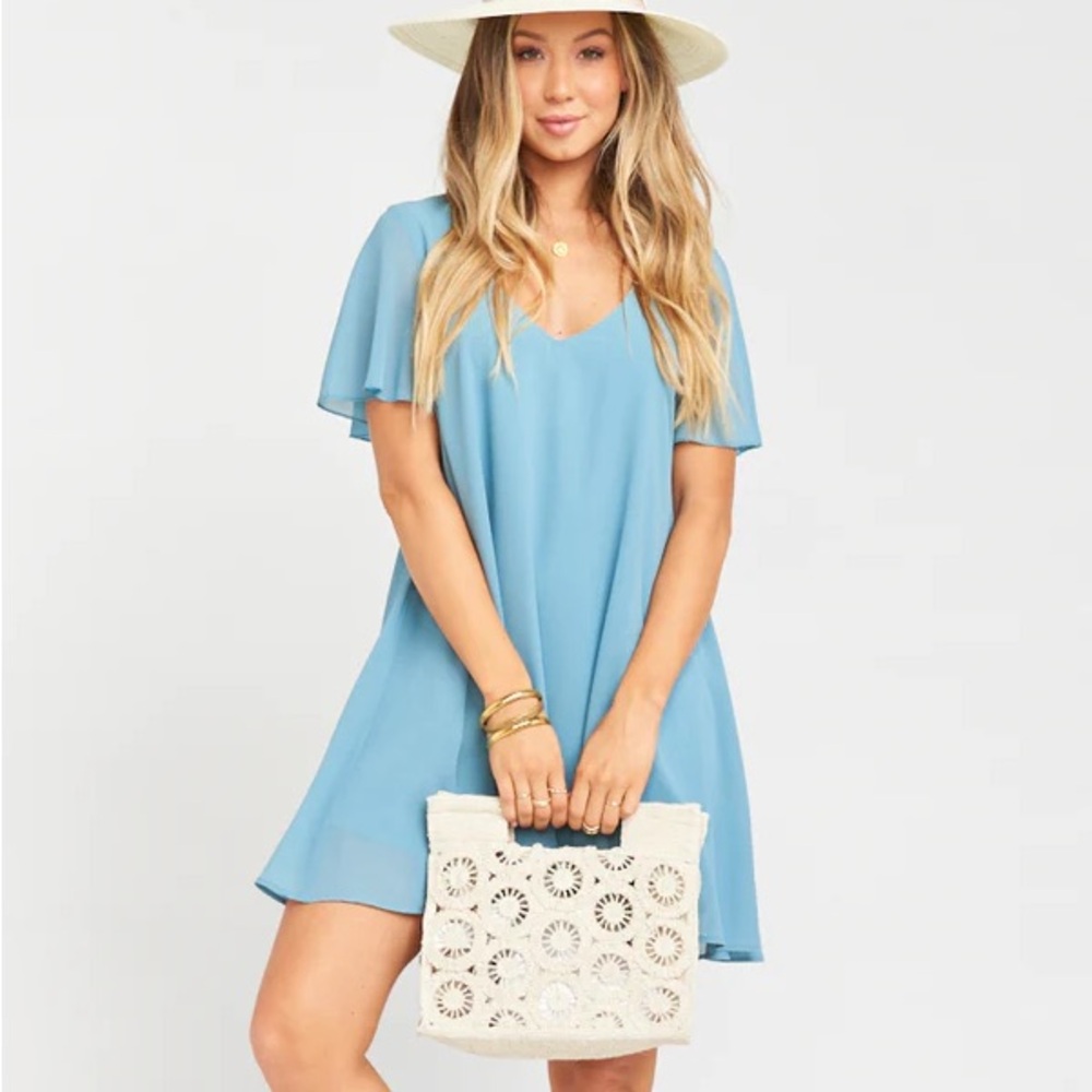 Show Me Your Mumu | Slate Blue Short Sleeve Mini Dress | Size S 🩵